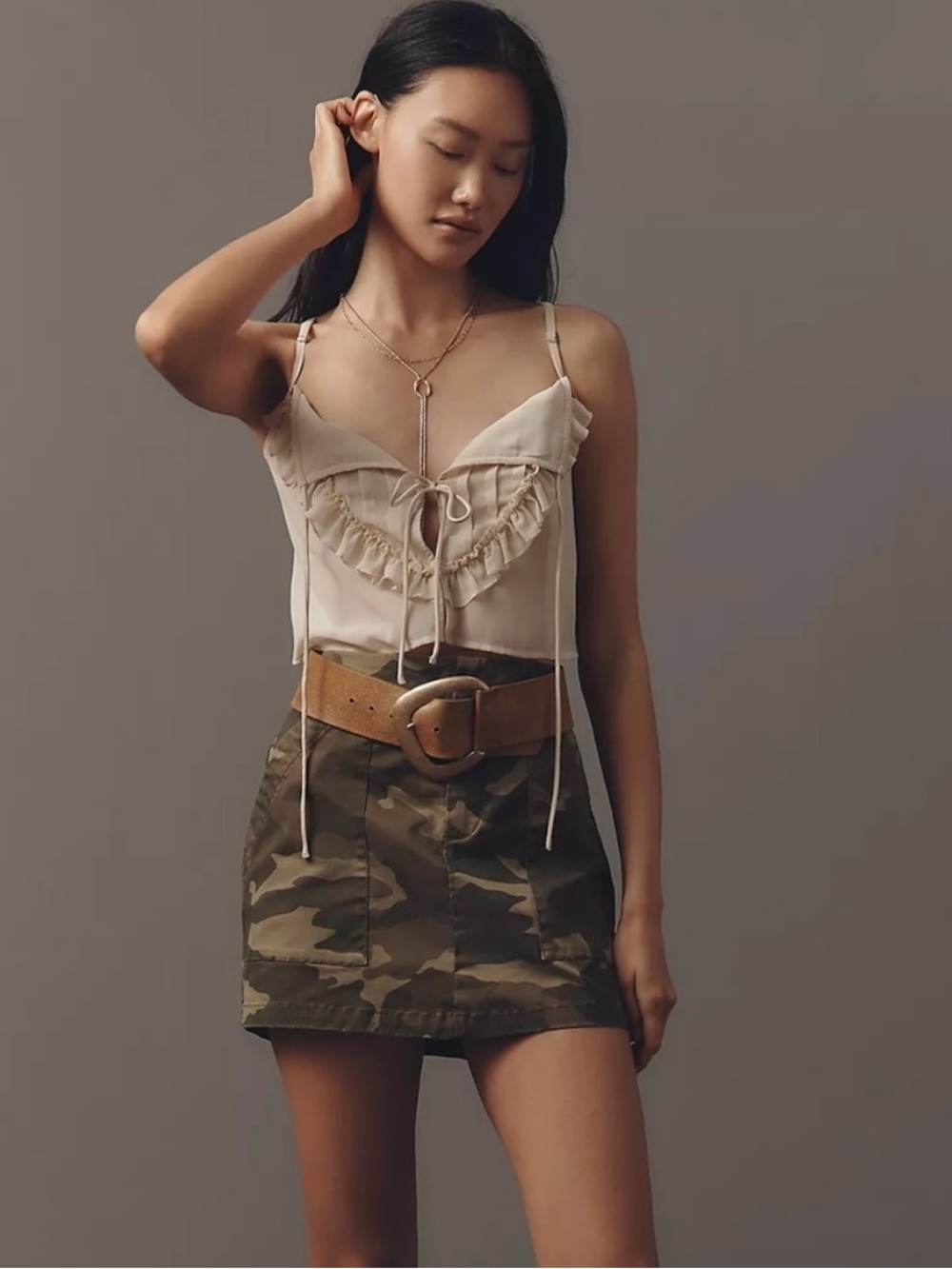 Anthropologie Sanctuary Camo Utility Mini Skirt - Olive & Brown